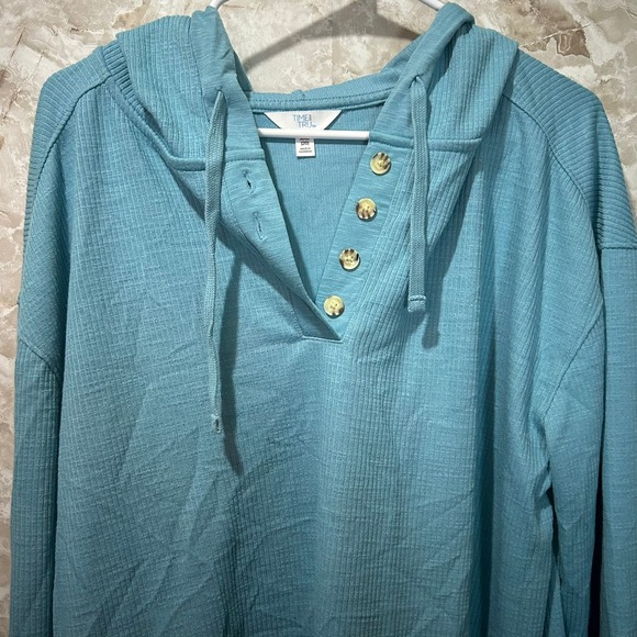 Time and Tru Ribbed Knit Hoodie Pullover Button‎ Up Lightweight Top XXL - Picture 1 of 9